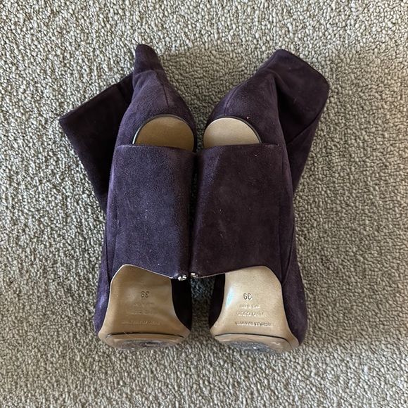 Nicholas Kirkwood architectural chunky cut out heel stacked wedge pee toe bootie